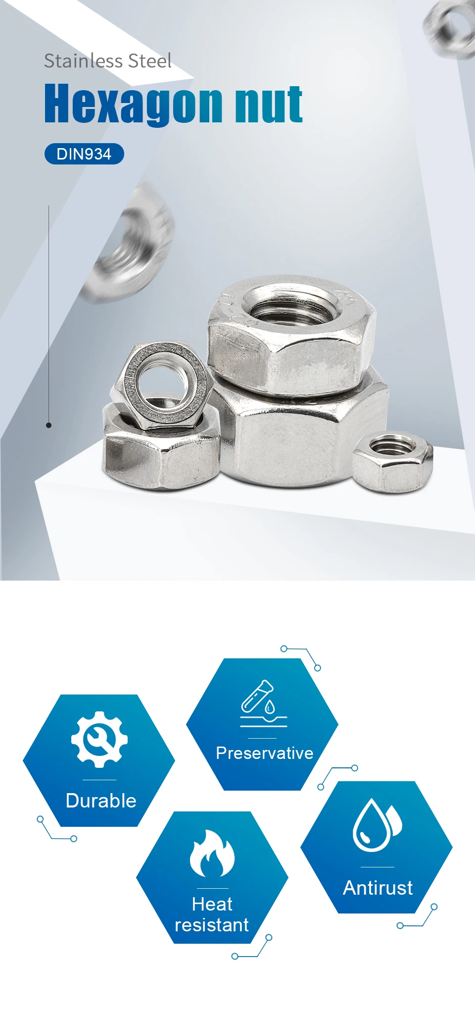 50 Pz DIN934 M2 M2.5 M3 M4 M5 M6 M8 In Acciaio Inox 304 Filettatura Metrica Dado Esagonale Dadi Esagonali-M2.5