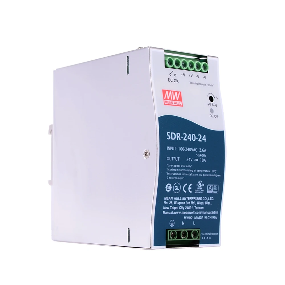 Original Mean Well SDR-240 series meanwell DC 24V 48V 240W Single Output Industrial DIN Rail with PFC Function Power Supply