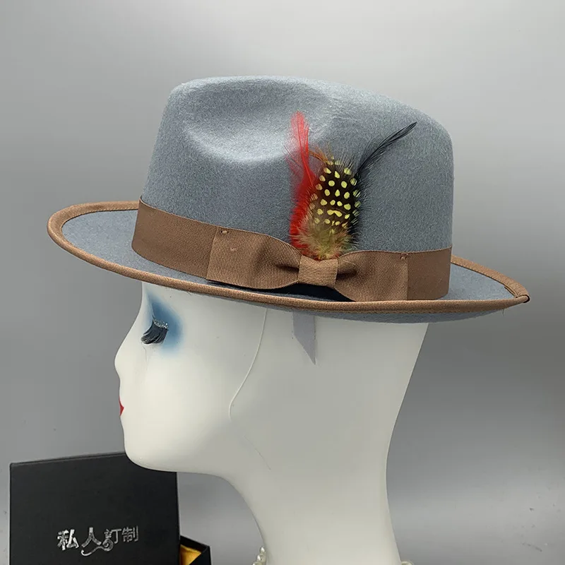 men hats feather men fedoras lady woolen felt church hat unisex  bowknot  jazz hat for men and women