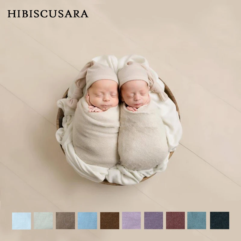 

Stretch Newborn Baby Photography Wraps Hat 2pcs Sets Solid Color Comfy Infant Photo Shoot Swaddle Beanie Soft Cloth AB Side