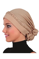 Turbante trenzado plisado para mujer, bufanda para el capó, gorro para el cáncer, Bandana con cuentas musulmanas, novedad de 2024