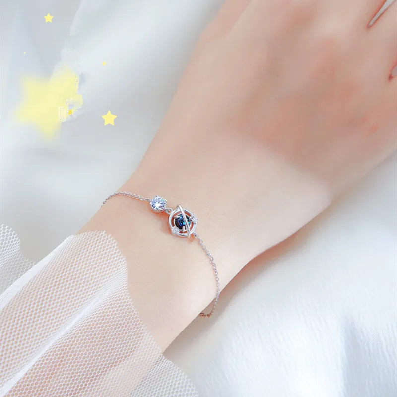 925 Sterling Silver Crystal Planet Charm Bracelet & Bangle For Women Wedding Jewelry Party gift