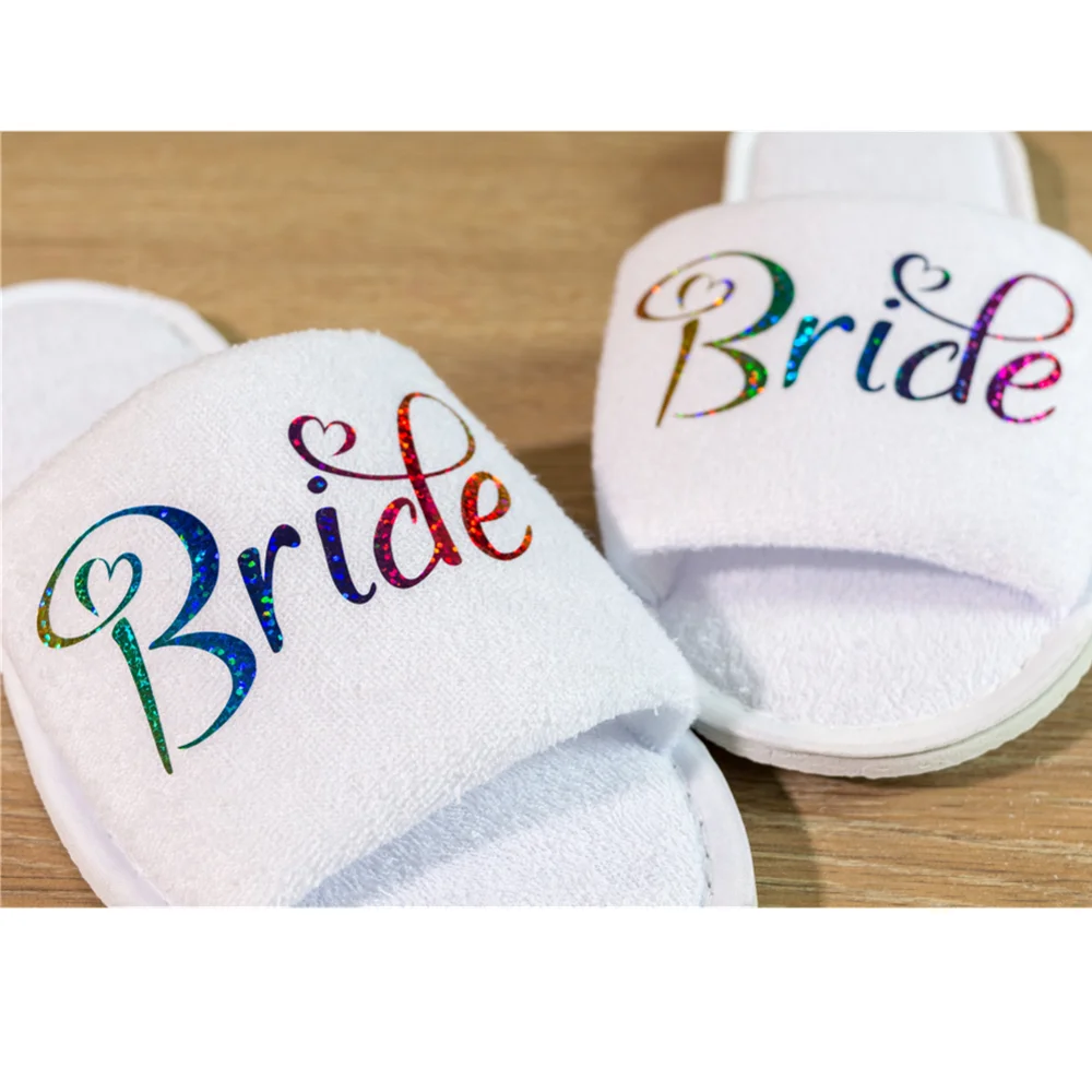 Personalised glitter Wedding Slippers,Custom Bride Slippers,Bridesmaid Gift, Bridal Party Slippers,Bachelorette Party spa Favors