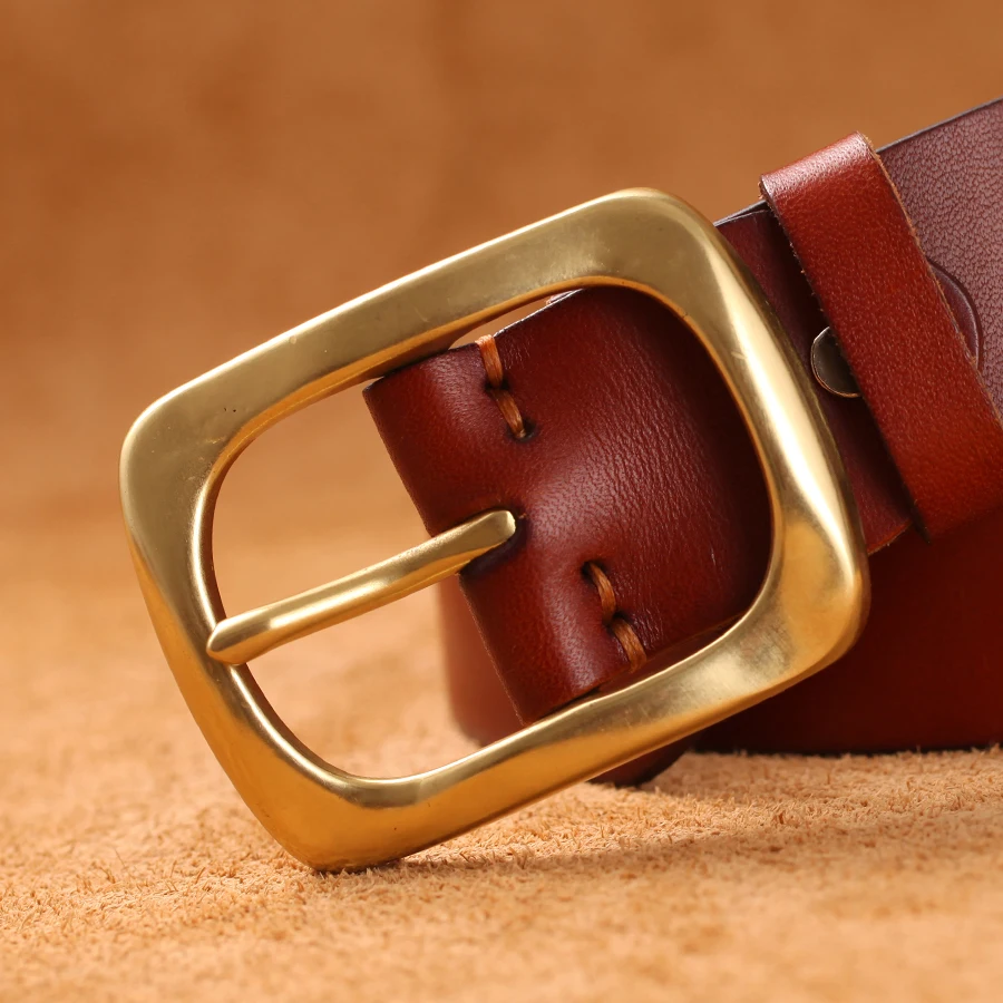 Solid Brass Buckle Belt New Fashion Designer Belt High Quality Genuine Leather Belts For Men jeans Copper Pin Buckle Belt