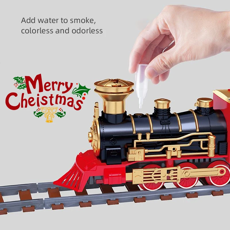 130pcs/Set Electric Train Railway Tracks Christmas Train Toy Gift Remote Control Retro Water Steam Train Carousel for Kids Gift