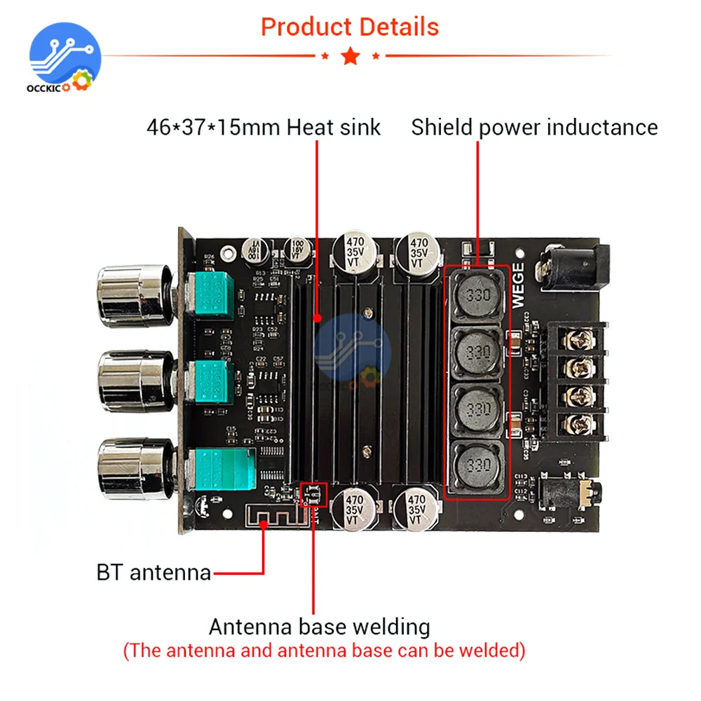 ZK-XPSM 150WX2 High and Bass Adjustment Bluetooth Audio Power Amplifier Board Module Dual Channel TDA7498E