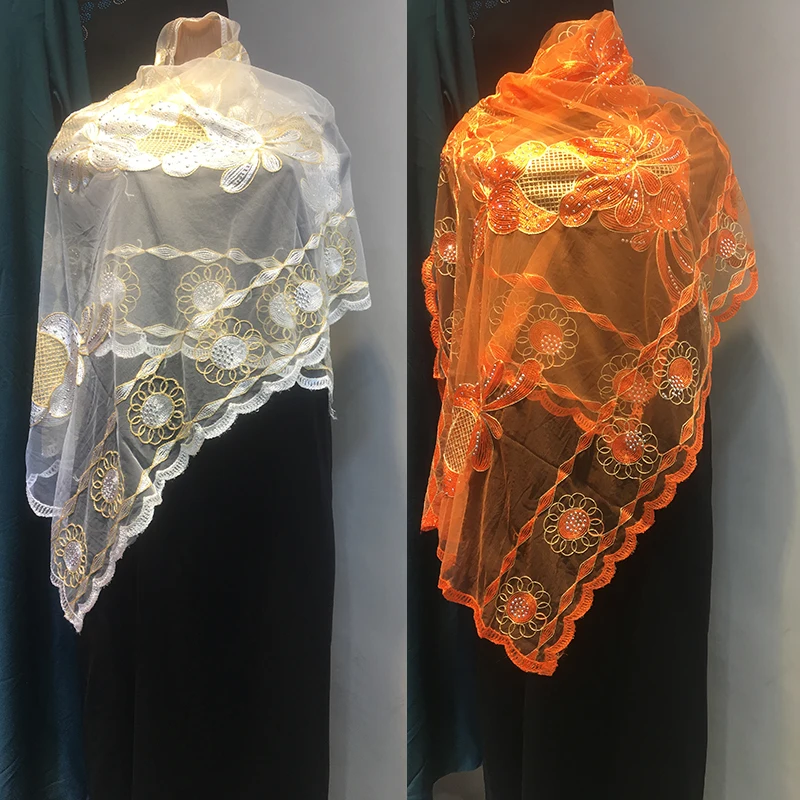 African Cotton Voile Dubai Tulle Pashmina Cord Emroider Ring Diamond Shawl Wrap Chemical Lace Stole Net Scarf Headband Dubai Z12