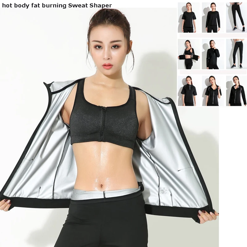 1pc Women Running Female Sauna Suit Set Girl Burn Belly Fat Compression Suit Slimming Body Shaper Pants and Long Sleeve Jackets