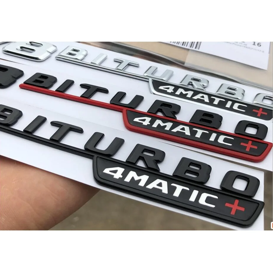 1 Pair Chrome Black Red Fender Letters V8 BITURBO 4MATIC+ Emblems For Mercedes Benz E63 C63 CLS63 GLS63 S63 GLE63 GLC63 S AMG