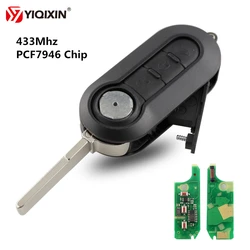 YIQIXIN 3 Taste Remote Auto Schlüssel 433MHz PCF7946 Chip Für Fiat 500 Grande Punto Bravo 2010-2017 Steuerung auto Auto Schlüssel Uncut Klinge