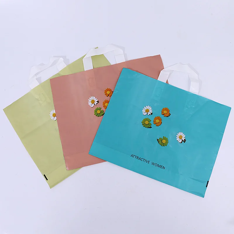 50pc/pack Plastic Bag with Handle Cute Fresh Small Flower Pattern Gift Bag Large Shopping Cloth Bag Party Gift Packaging Bags