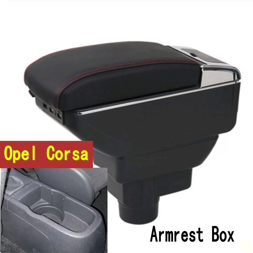 

For OPEL CORSA armrest box central Store content box with cup holder ashtray USB CORSA armrests box