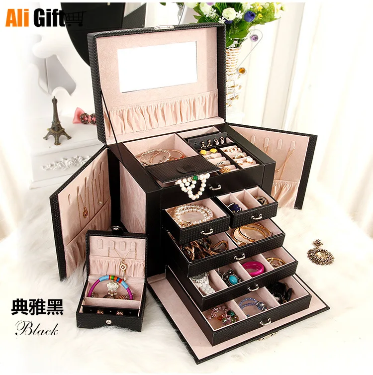 Spot Large Capacity Jewelry Box Five-layer Leather Makeup Collection Box Jewelry Multi-layer Jewelry Collection Gift Box