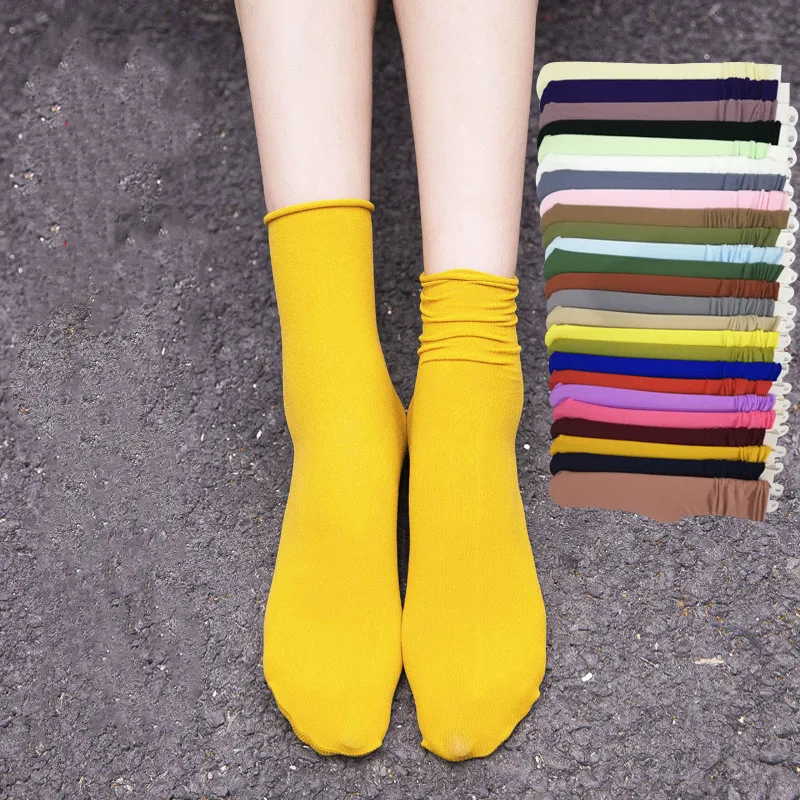 Casual socks Japanese Korea High School Girls High Socks Loose Solid Colors Double Needles Knitting Cotton Long Socks Women