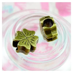 50pcs alloy vintage Four Leaf Clover shape big hole beads Pendants antique bronze Plated bracelet diy Jewelry findings