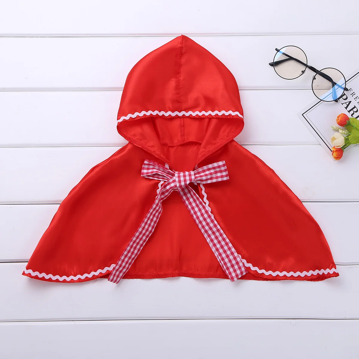 FEESHOW Fashion Red Cap Kids Girls Hooded Cloak Cape With Bowknot For Halloween Cosplay Party Costume Dress Up Holiday Clothes