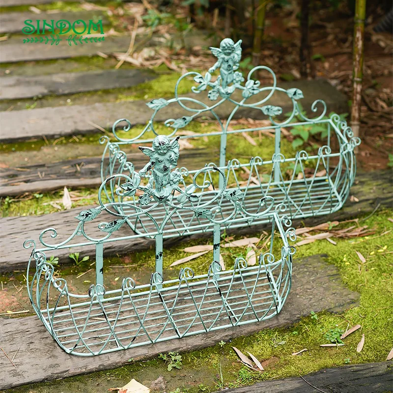 Antique Old Iron Angel Wall Hanging Shelf Flower Rack Basket for Plant (2sizes/set)