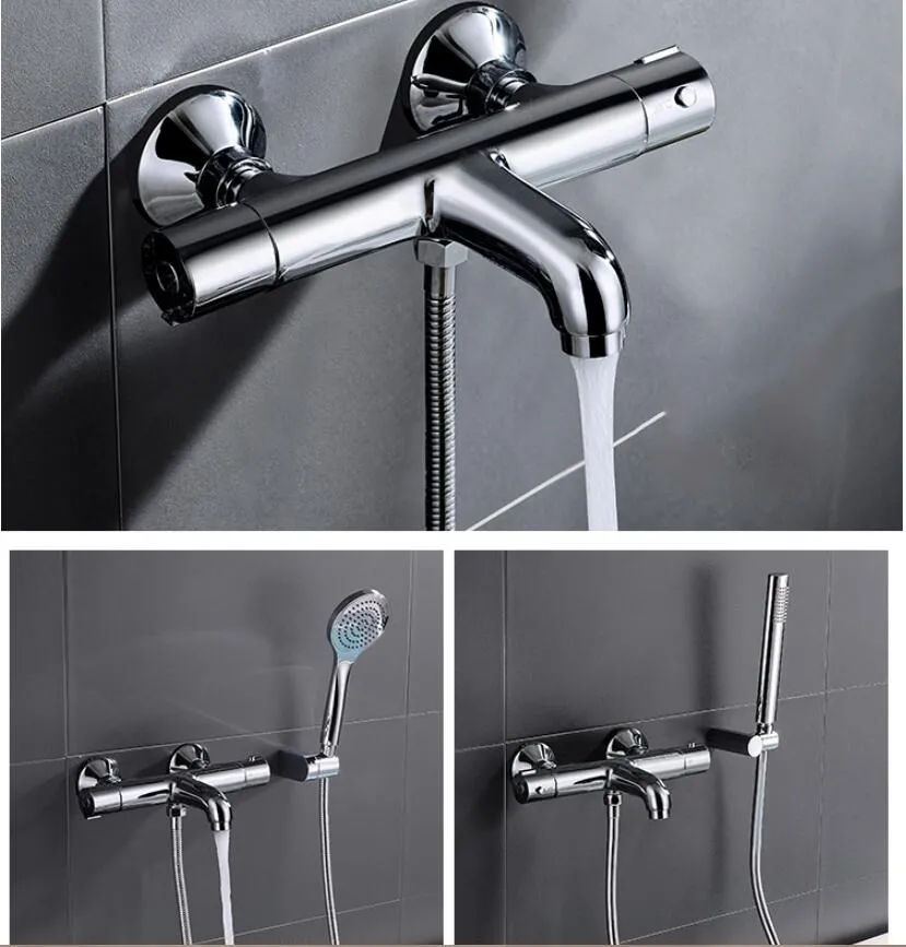 

Vidric Wall Mounted Bathroom Chrome thermostatic Bath & Shower Faucet hand held Shower Faucet Sets Bathtub Faucet Set