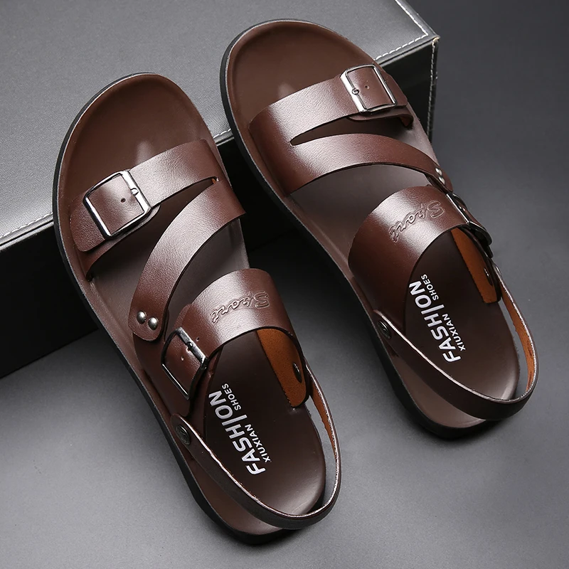 Casual Fashion Men Shoes Slip-On Genuine Leather Soft Non-slip Beach Summer Sandals Slippers Flats Flip Flop