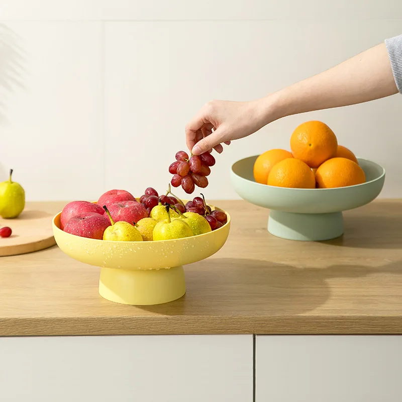 Round PS Fruit Plate Candy Tray Snack Tray Dried Fruit Bowl High Foot Cake Plate Dessert Plates Refreshment Tray Salad Bowl
