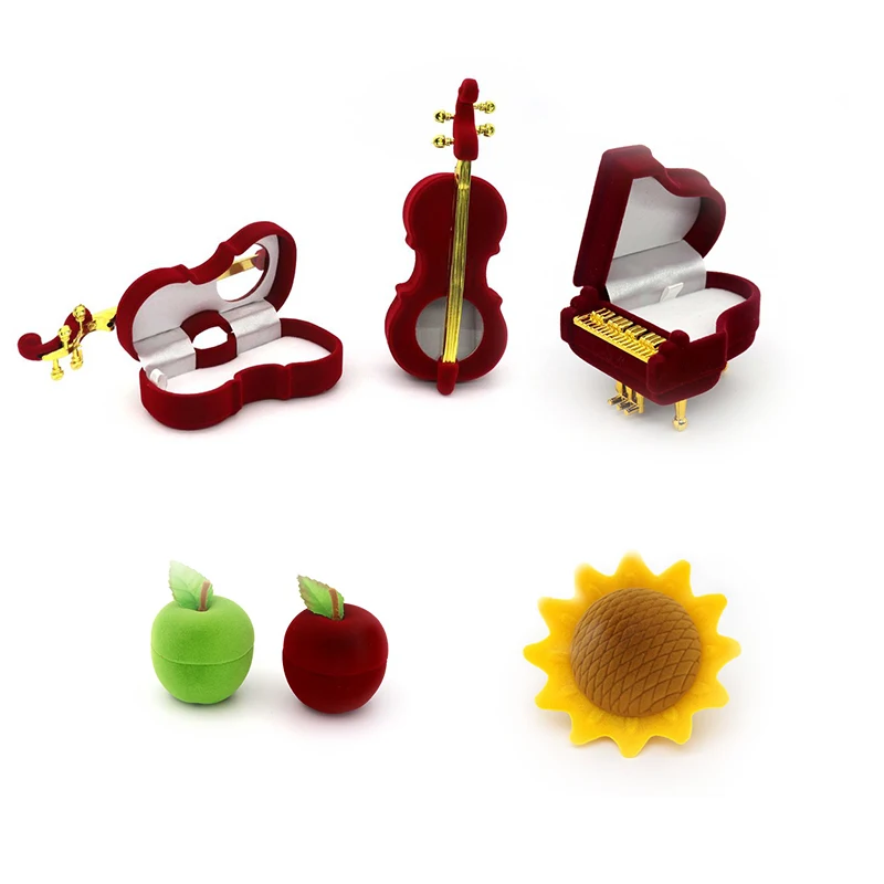 Veludo Apple Piano Violino SunFlower Caixa De Presente De Jóias Caixa De Anel De Noivado De Casamento Para Colar Pulseira De Brinco Exibição De