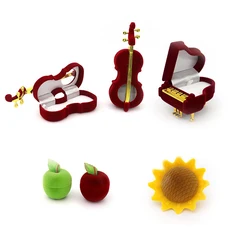 Velvet Apple Piano Violin SunFlower Jewelry Gift Box Wedding Engagement Ring Box For Necklace Earring Bracelet Packaging Display