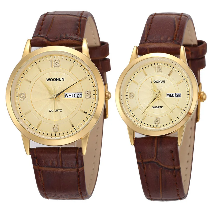 2023 New WOONUN coppia orologi uomo donna moda Casual orologi Top Brand Luxury Leather Strap Date Day gli amanti del quarzo guardano il regalo