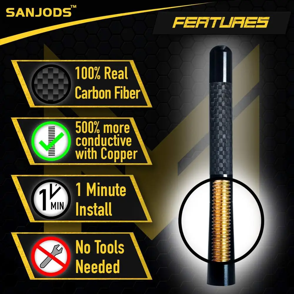 SANJODS Vehicle Antenna Mast Carbon Fiber Stubby Car Truck Radio Aerial Replacement Compatible with Toyota Tundra Tacoma Runner