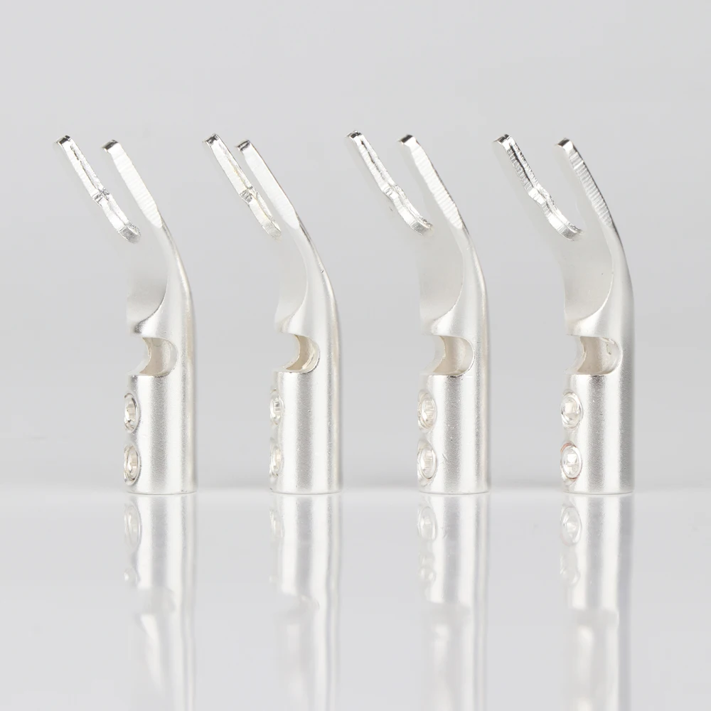 

SY1536 Copper Silver Plated Spade Plug Speaker Cable Wire Connector HiFi Fork Connector