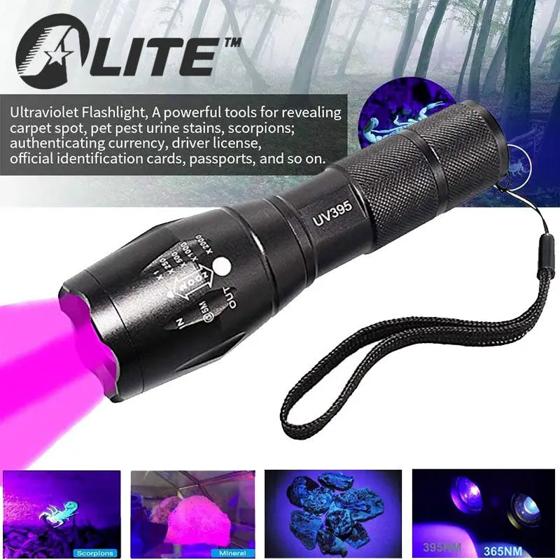 

TMWT E17 UV LED Flashlight 365nM 395nM 5W Power Aluminum Zoom Ultraviolet Light Blacklight Torch For Pet Urine Detector