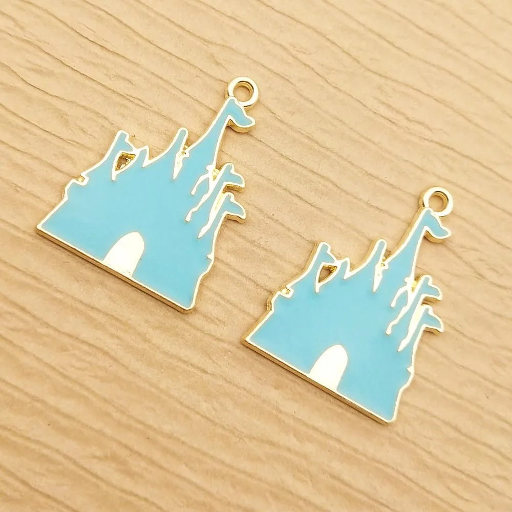 10pcs Castle Charm for Jewelry Making Enamel Earring Pendant Necklace Bracelet Diy Accessories Metal Materials Gold Plated