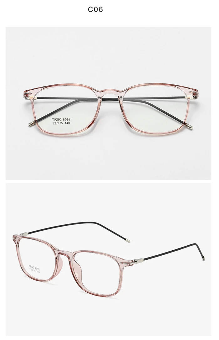 TR90 Quadratische Korrektionsbrille, Unisex, Stahldrahtbein, Kurzsichtigkeitsbrille, transparente Dioptrien -0,5 -1,0 -1,5 -2,0 bis -6,0 – Detail 15