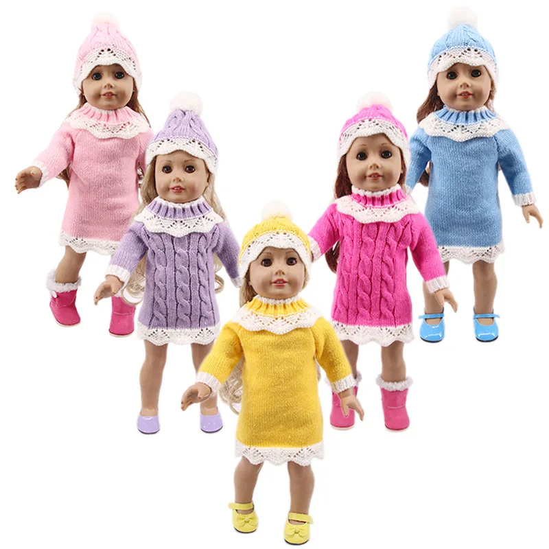 Doll Clothes Sweater Hat/Knitted Button Coat+Slim Dress For 18 Inch American&43Cm Born Doll Generation Baby Girl`s Christmas Toy