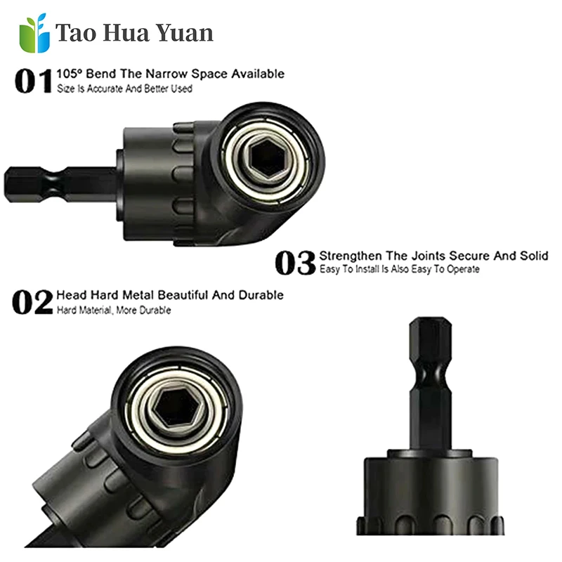 1/3pc Hex Bit 105 Degree Angle Screwdriver Socket Holder Adapter Adjustable Bit Angle 1/4\