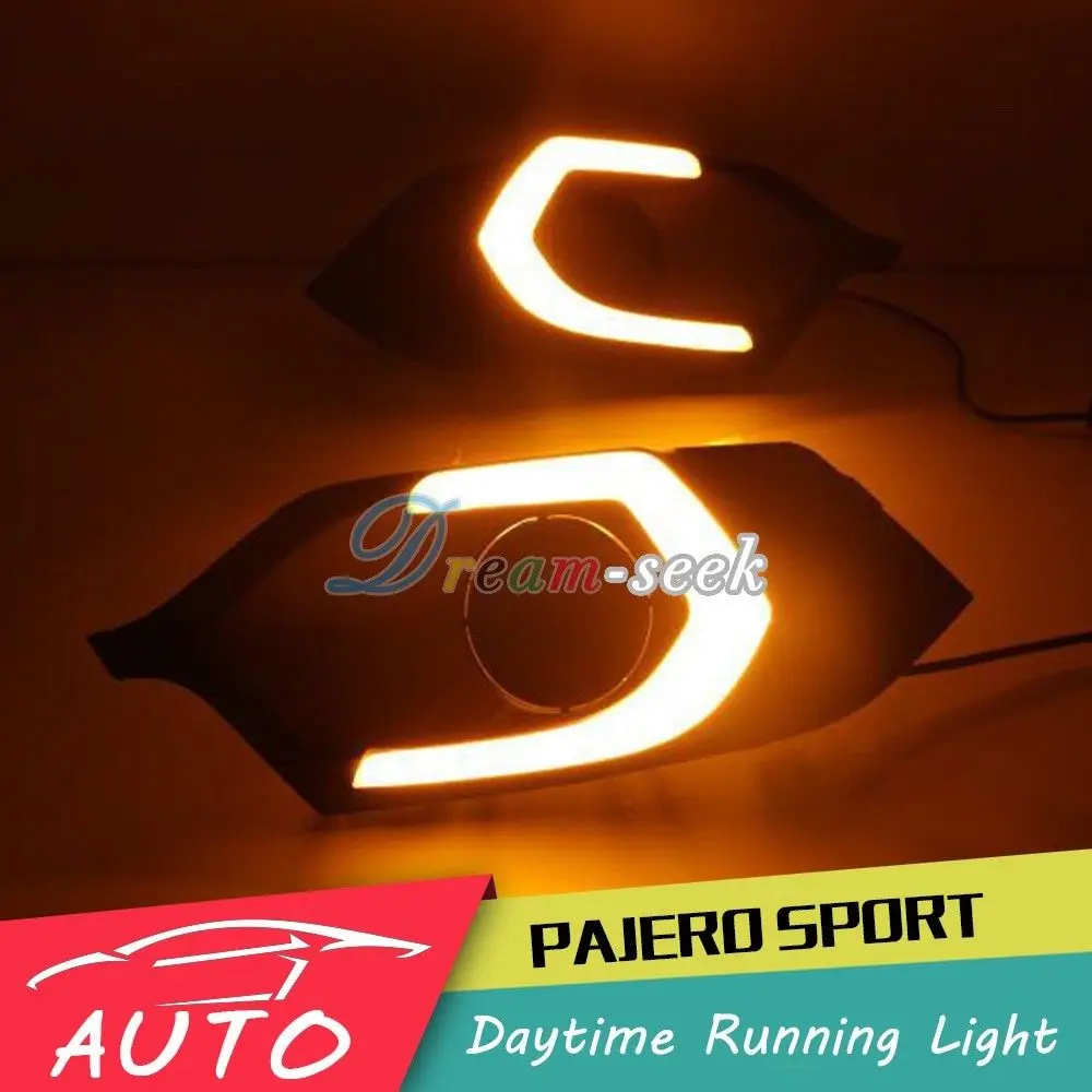 DRL For Mitsubishi Pajero Sport 2016 LED Car Daytime Running Light Driving Fog Lamp Daylight with Turn Signal