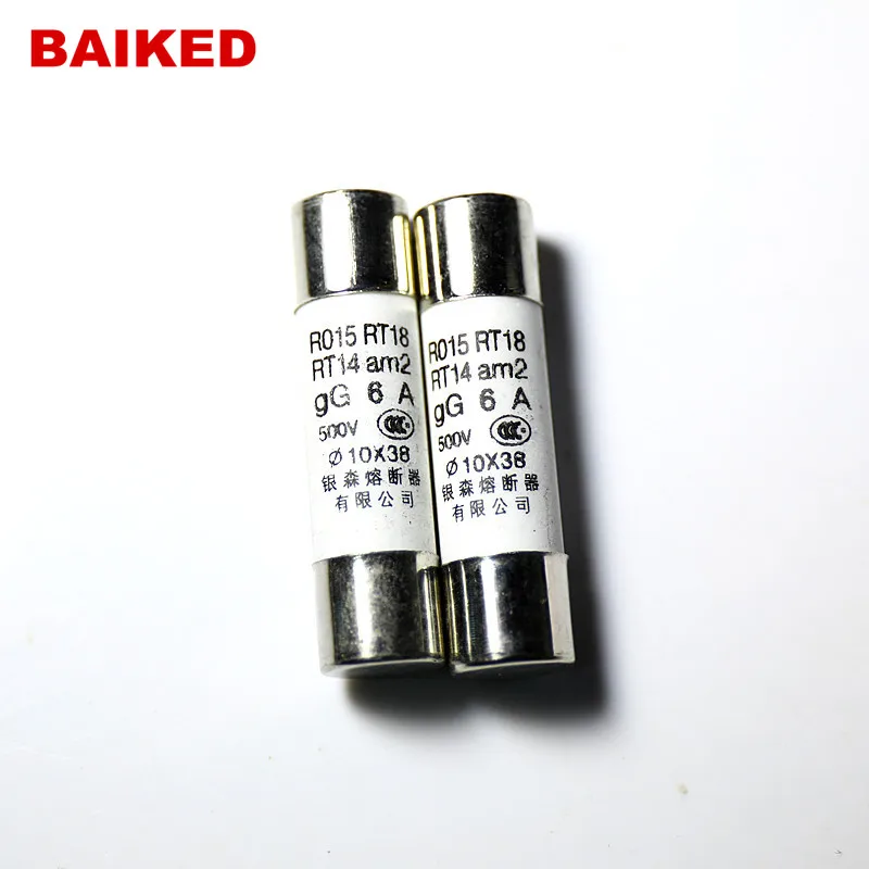 Ceramic fuses 10*38MM R015 RT18 AM2 gG RO15 6A 500V ∅10X38MM short circuit protection cylinder cap shape