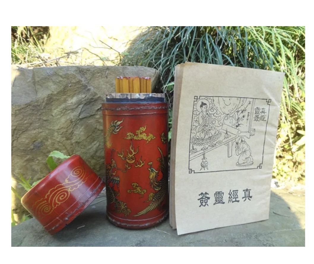 chinese old prognosticate fortune sticks in Red Draong phoenix box Divination Supplie send Chinese and English Scripture