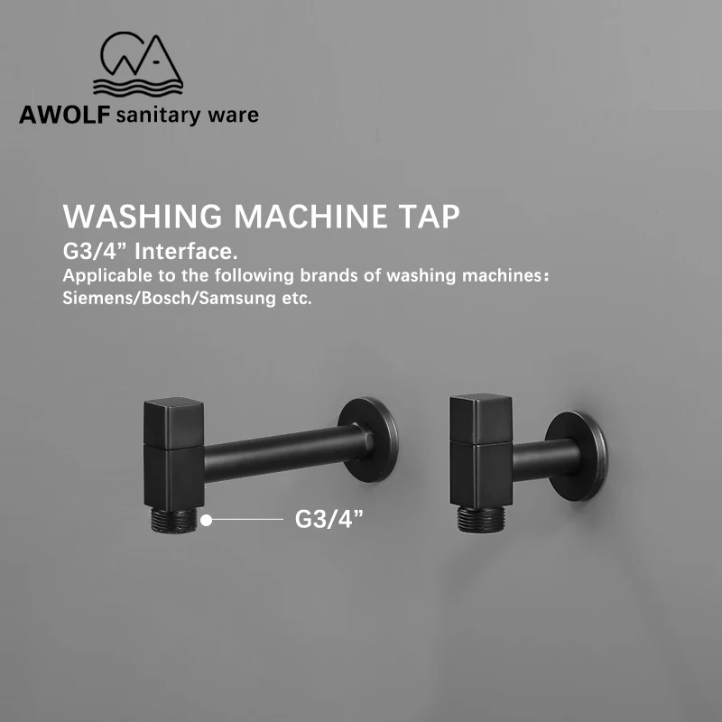 Wall Mounted Lengthen Washing Machine Tap Mop Pool Tap Black Color Garden Outdoor Water Modern Kitchen Bathroom Faucet AF6130