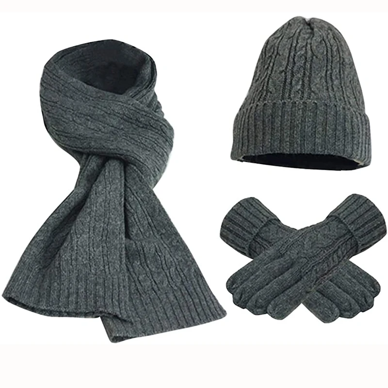 Women's Scarf Sets Winter Hat Scarf Gloves Knitted Keep Warm Scarves Simple Solid Color Clothes Accessories Thick Soft Scarf Set