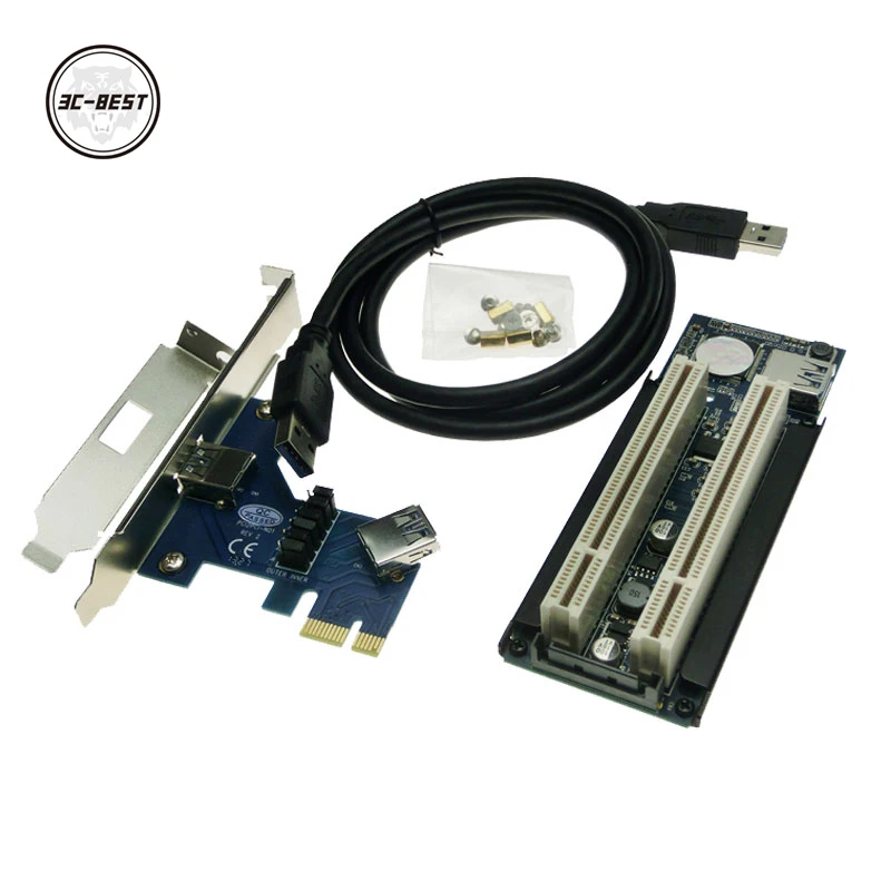 

PCIe x1 x4 x8 x16 to Dual PCI slots adapter pci express to 2 pci card With USB 3.0 Extender Cable for serial parallel sound card