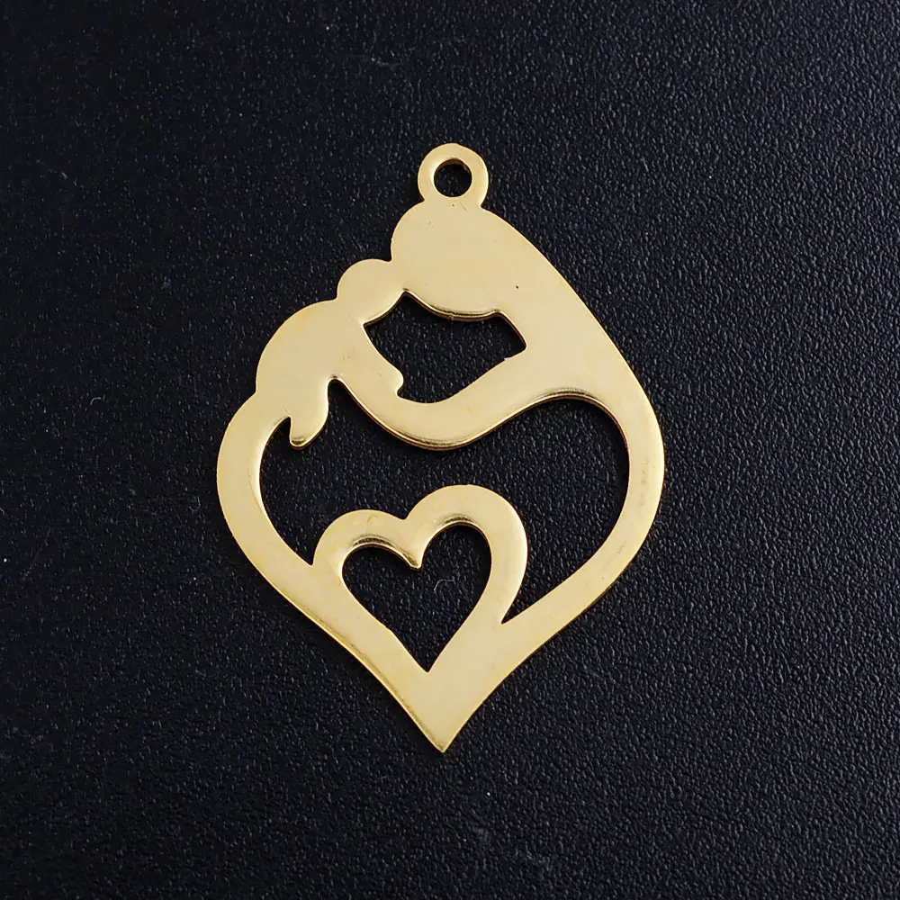 5pcs/lot Heart Mom and Baby Stainless Steel Jewelry Pendant DIY Charms Wholesale OEM Order Accepted Necklace Making Charm