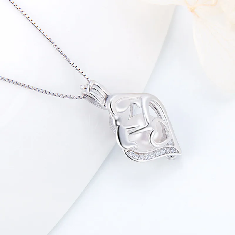 CLUCI 3pcs Silver 925 Pendant Gift for Mother\'s Day Double Heart 925 Sterling Silver Pendant Jewelry Wish Pearl Locket SC257SB