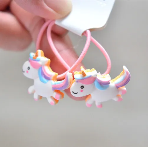 Bandas elásticas para el pelo para niña, accesorios para el pelo de caballo blanco arcoíris bonito, tocado de princesa, 2 piezas