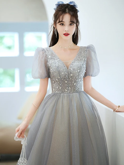 Robe De Soiree Longue De Princesse Tenue De Bal Formelle Magnifique Col En V Manches Bouffantes Bandage Nouvelle Collection Robes De Bal AliExpress