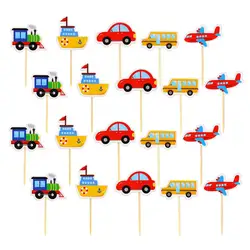 20pcs Train Party Car Baby Boy Cupcake Topperss Pickss Toppers Picks Cartoon Car Shape Cake Topper Kids Birthday Cute Car