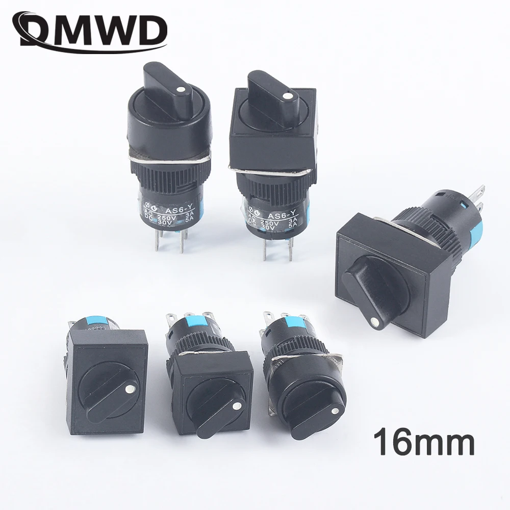 16mm 2 3 Positions Latching Self Lock 3/6 pins Push Rotary Button Switch Round Selector Switch Round/Square/Rectangular Head