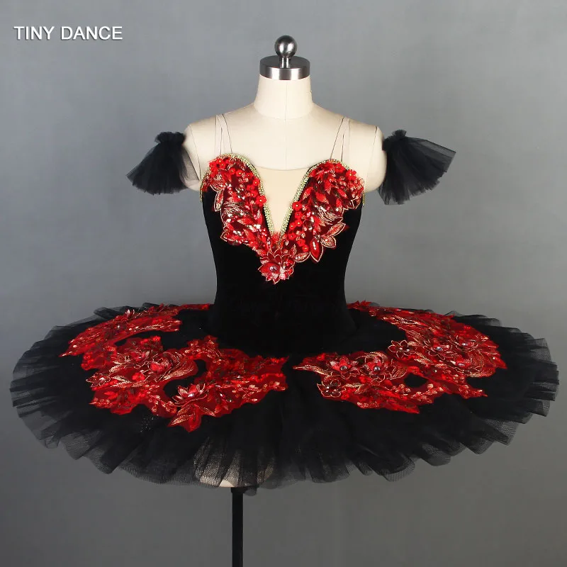 

Sparkling Giltter Tulle Professional Ballet Tutu Black Stretch Velvet Bodice with Layers of Pleated Tulle Pancake Tutus BLL086