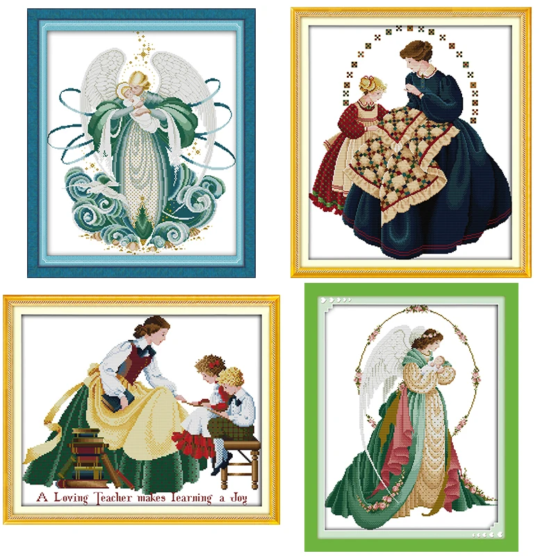 Angel Mother and Child Character Pattern Cross Stitch 14CT 11CT Counted Canvas Fabric Embroidery Kits Needle and Thread Sewing