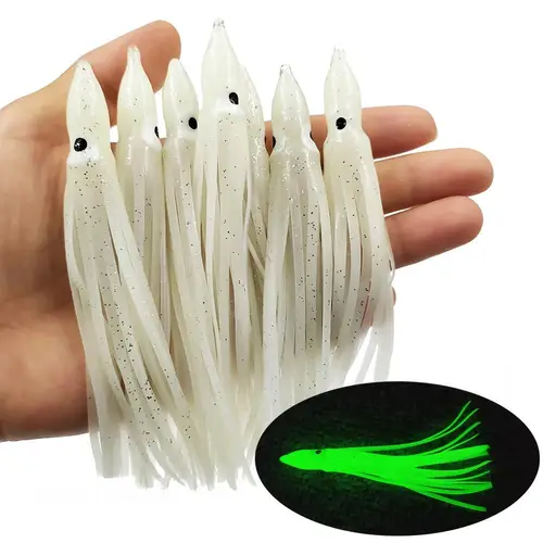 20/100 Uds faldas luminosas de calamar señuelo suave pesca 5cm/9cm/11cm señuelo de pesca nocturna pulpo brillo cebo Artificial de goma para atún Sai