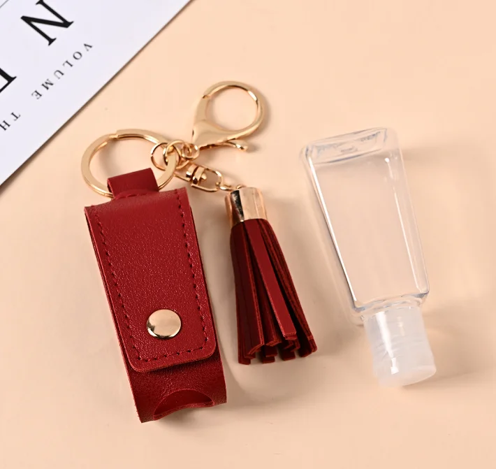 30ML Hand Sanitizer Leather Keychain Holder Travel Bottle Refillable Container Flip Reusable Bottle With Tassel Keychain Carrier